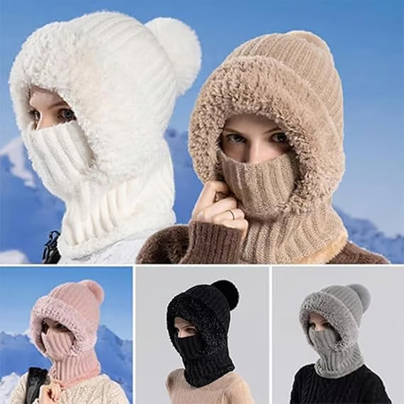 🔥🧣3-in-1 Knitted Hat For Women, Upgraded 3 in 1 Knit Hat with Scarf and Mask, Fall Winter Warm Knitted Ski Scarf and Mask Set❄️
