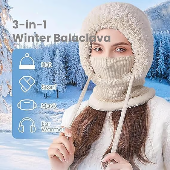 🔥🧣3-in-1 Knitted Hat For Women, Upgraded 3 in 1 Knit Hat with Scarf and Mask, Fall Winter Warm Knitted Ski Scarf and Mask Set❄️