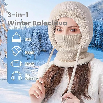 🔥🧣3-in-1 Knitted Hat For Women, Upgraded 3 in 1 Knit Hat with Scarf and Mask, Fall Winter Warm Knitted Ski Scarf and Mask Set❄️