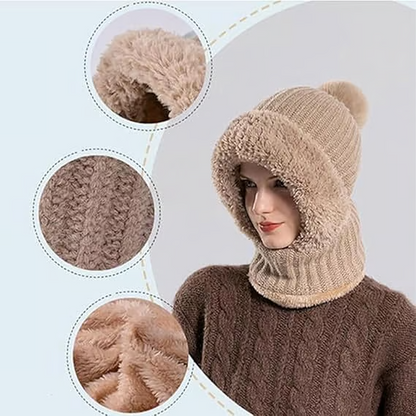 🔥🧣3-in-1 Knitted Hat For Women, Upgraded 3 in 1 Knit Hat with Scarf and Mask, Fall Winter Warm Knitted Ski Scarf and Mask Set❄️