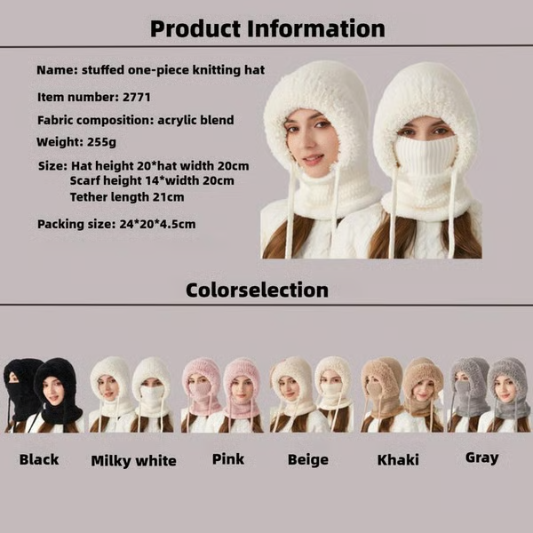 🔥🧣3-in-1 Knitted Hat For Women, Upgraded 3 in 1 Knit Hat with Scarf and Mask, Fall Winter Warm Knitted Ski Scarf and Mask Set❄️