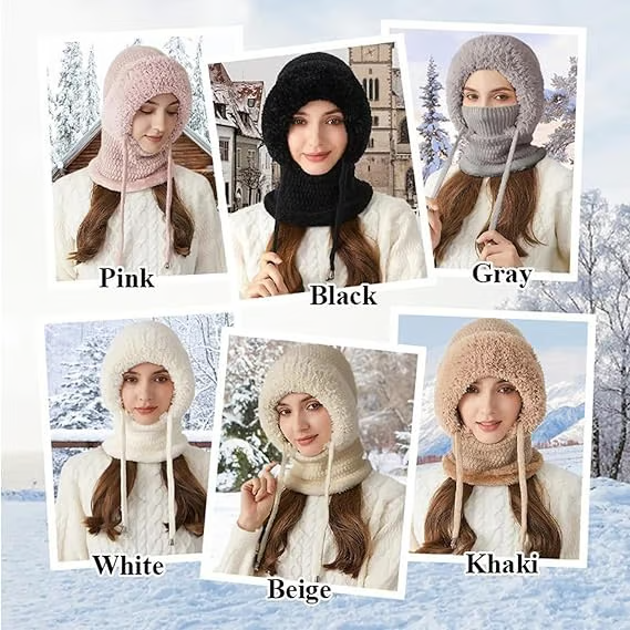 🔥🧣3-in-1 Knitted Hat For Women, Upgraded 3 in 1 Knit Hat with Scarf and Mask, Fall Winter Warm Knitted Ski Scarf and Mask Set❄️