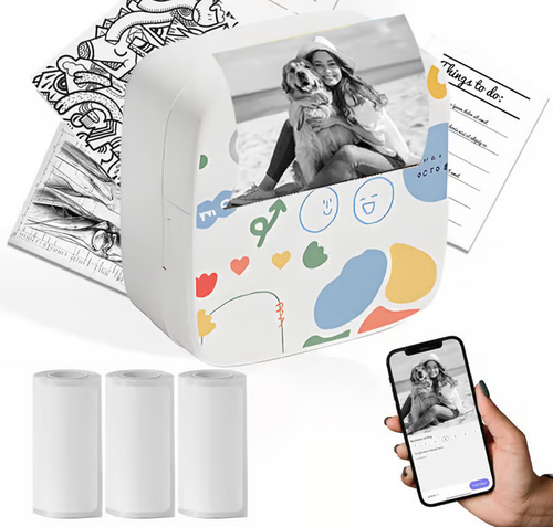 Top Christmas Gift 2025 🎅 Mini Portable Sticker Printer, Mini Thermal Printer with 3 Rolls Paper, Bluetooth Inkless Printpods, Pocket Label Maker Suitable for Creative Kids