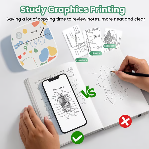 Top Christmas Gift 2025 🎅 Mini Portable Sticker Printer, Mini Thermal Printer with 3 Rolls Paper, Bluetooth Inkless Printpods, Pocket Label Maker Suitable for Creative Kids
