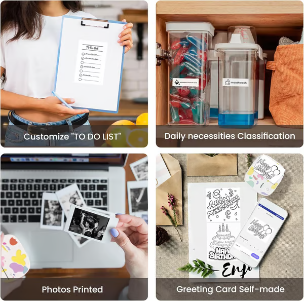 Top Christmas Gift 2025 🎅 Mini Portable Sticker Printer, Mini Thermal Printer with 3 Rolls Paper, Bluetooth Inkless Printpods, Pocket Label Maker Suitable for Creative Kids