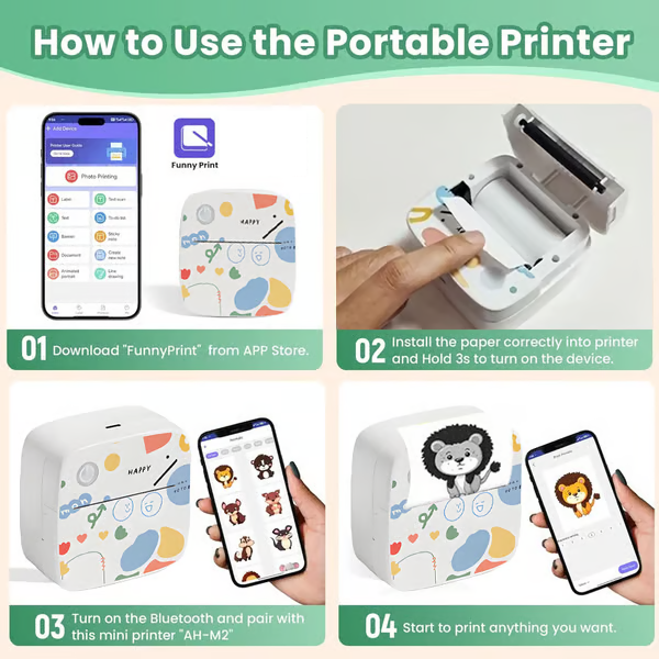 Top Christmas Gift 2025 🎅 Mini Portable Sticker Printer, Mini Thermal Printer with 3 Rolls Paper, Bluetooth Inkless Printpods, Pocket Label Maker Suitable for Creative Kids