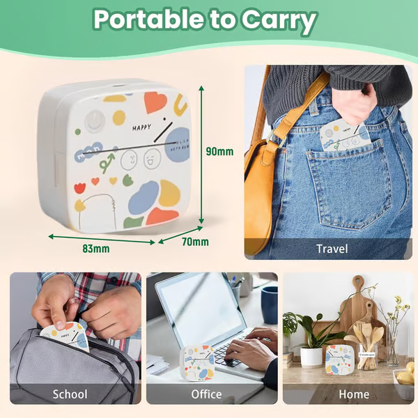 Top Christmas Gift 2025 🎅 Mini Portable Sticker Printer, Mini Thermal Printer with 3 Rolls Paper, Bluetooth Inkless Printpods, Pocket Label Maker Suitable for Creative Kids