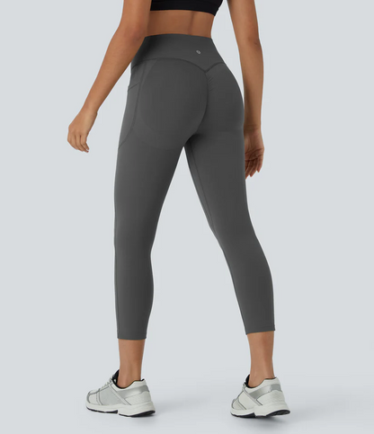 High Waisted Scrunch Butt Lifting Tummy Control Pocket Shaping Capri Training Leggings