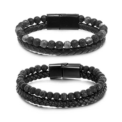 Natural Agate Stone Leather Beaded Bracelet(Limited time discount 🔥 last day)